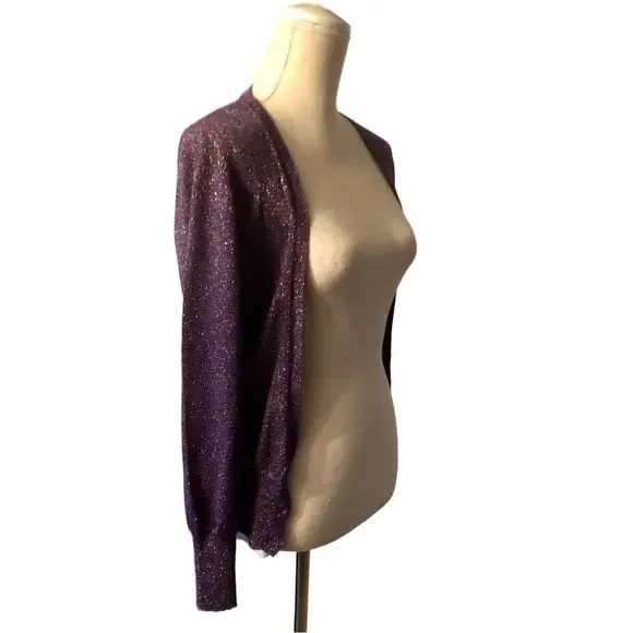 MCM Purple and Gold Sparkle Women's Cardigan US size 6 Made in Italy Wool Blend - Picture 8 of 16